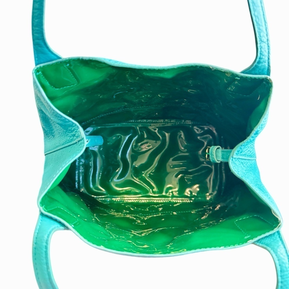 Tory Burch Aqua Turquoise Leather Michelle Tote - Picture 12 of 13
